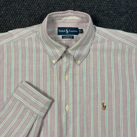 Ralph Lauren Other - Vintage Polo Ralph Lauren Oxford Shirt Mens L Classic Fit Purple Green Striped